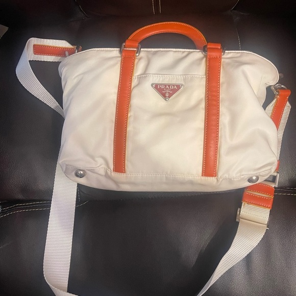 Prada Handbags - Prada Nylon 2-Way White and Orange Bag